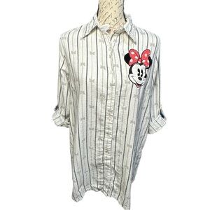 Disney Minnie Mouse Flannel Button Down Nightshirt / Nightgown Size XL